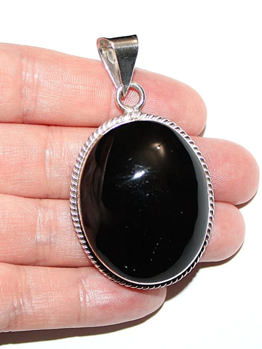 Vintage Sterling Silver Large Taxco Onyx Pendant 36 Grams